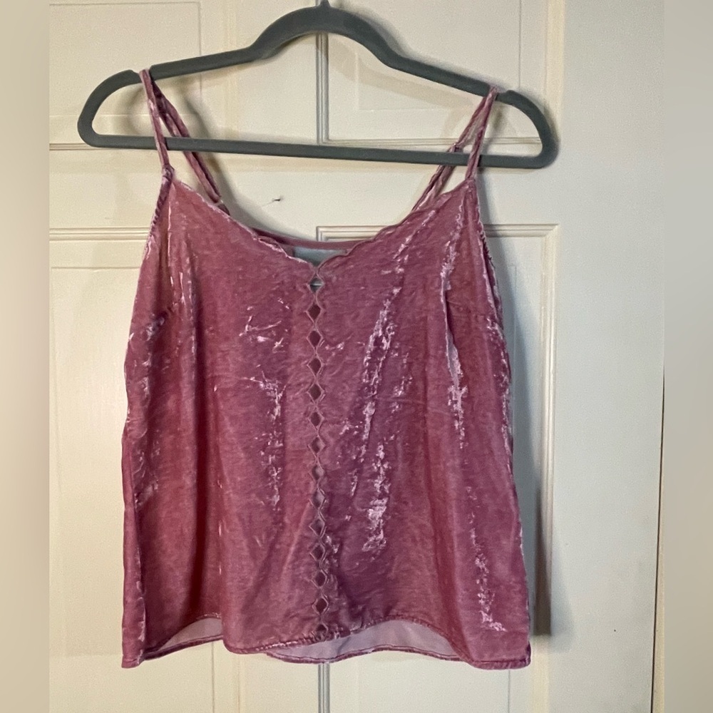 Anthropologie MAEVE Rosy Scallops Velvet Cami X-Small Embroidered Camisole